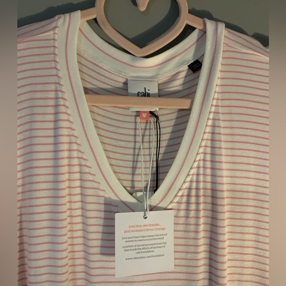 ☀️SALE☀️Heart of Cabi Pink & white striped, drop shoulder, long sleeve, Vneck. - Picture 3 of 5